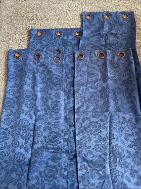Set of 4 US Polo Assn Home Blue Demask Grommet Curtains -81x37
